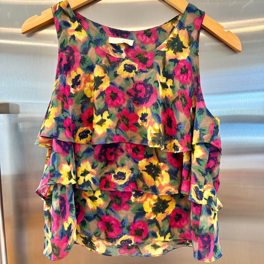 Lush Floral Ruffle Tiered Tank Top Polyester Chiffon Flower Multicolor